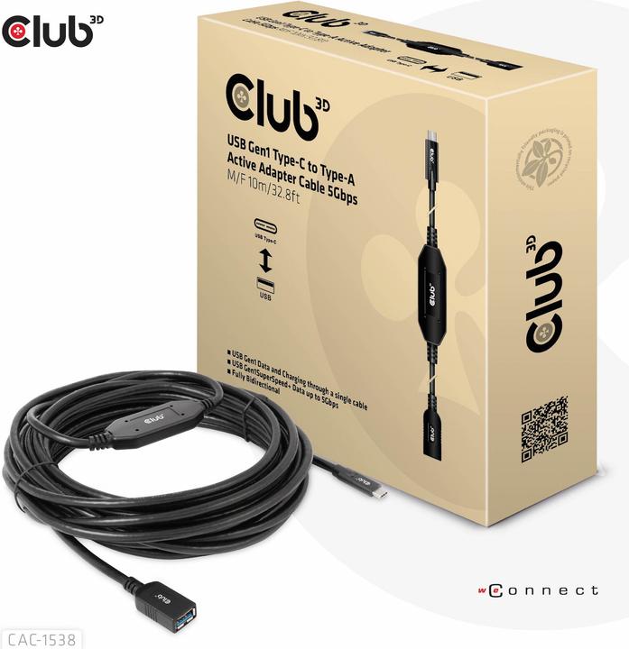 Produktbild Club 3D Club3D Kabel USB 3.2 Typ C <> USB Typ A St/Bu (10 m, USB 3.2 Gen 1)