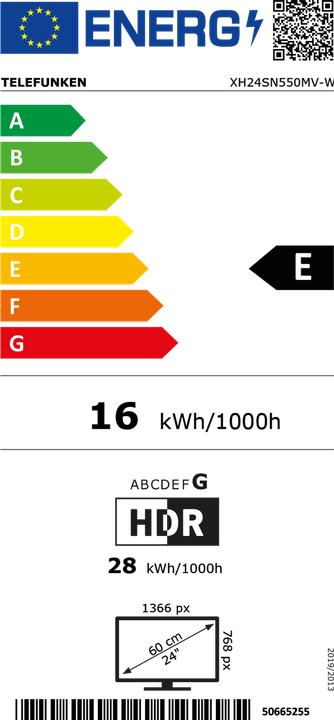Label énergétique Telefunken XH24SN550MV-W Téléviseur 24 pouces / Smart TV (HD Ready, HDR, 12 Volts) - 6 mois de HD+ inclus (24", LED, HD, 2023)