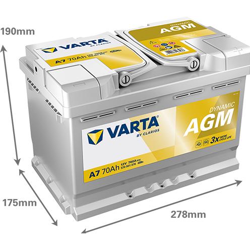 Varta A7 Dynamic (E39) AGM xEV 570 901 076 Car battery 70Ah