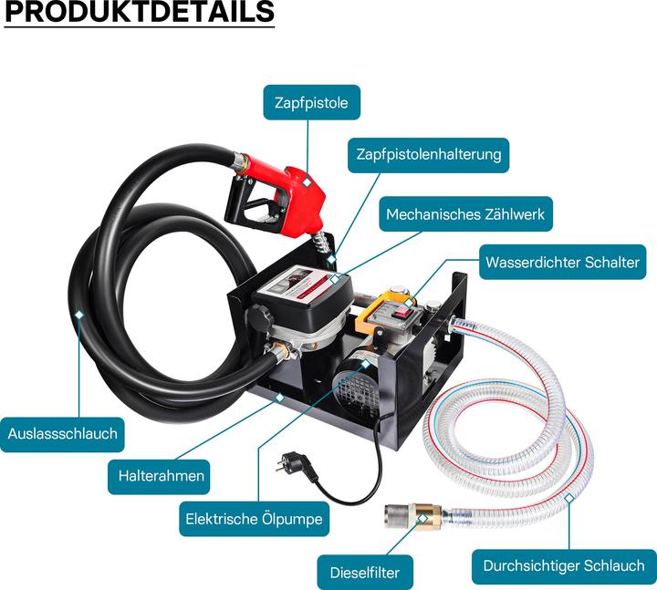 Immagine prodotto Wiltec Pompa per gasolio e olio combustibile 230V/750W 80l/min autoadescante Pistola
