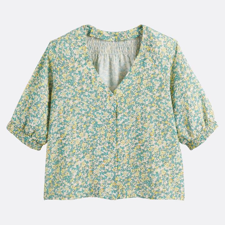Immagine prodotto La Redoute Collections Bluse mit V-Ausschnitt und 3/4-Ärmeln mit Blumenmuster (S)