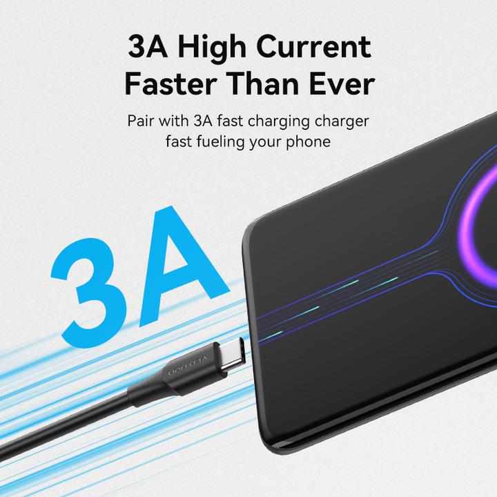 Image du produit Vention Câble USB 2.0 A vers USB-C 3A CTHBF 1m noir (1 m, USB 2.0, 60 W)