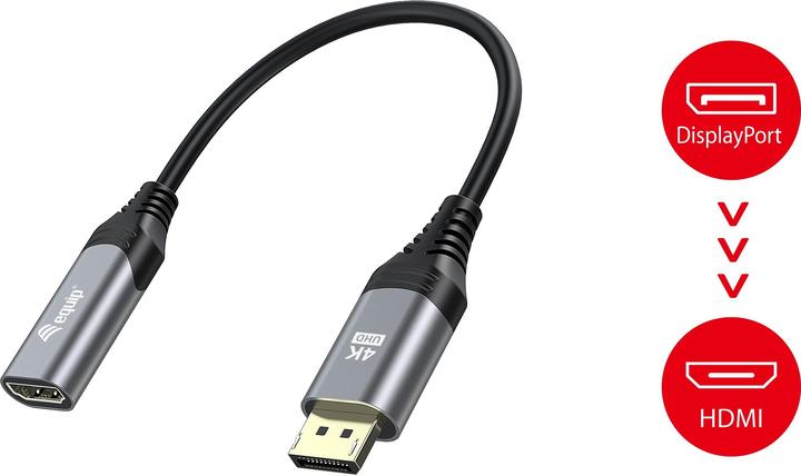 Image du produit equip Adaptateur Displayport->HDMI 1.2 mâle/femelle 4K/60Hz gris (HDMI, 15 cm)