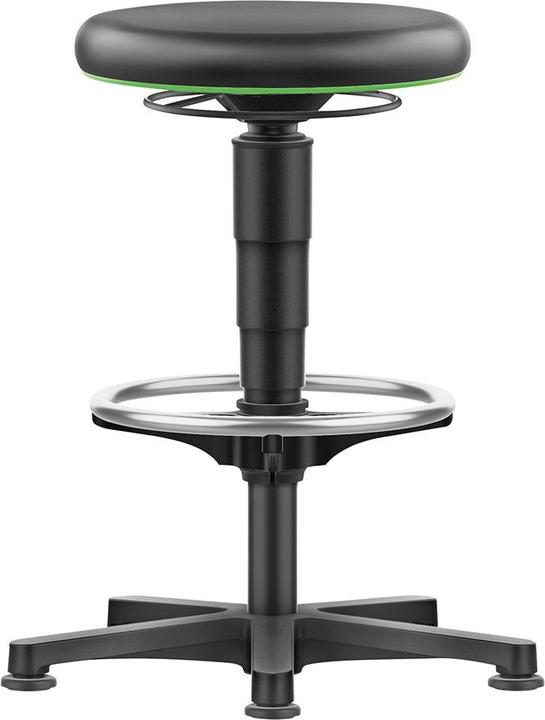 Bimos Stool Allround, vinyl, with floor glides and foot ring, colour ring in green. (56 - 81 cm)