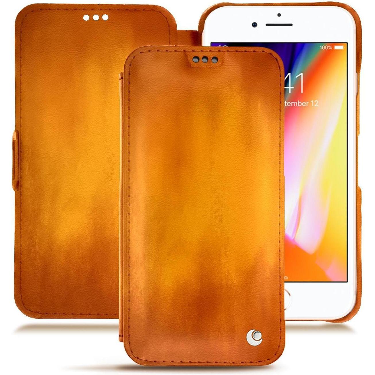 Noreve Lederschutzhülle horizontal (Apple iPhone 8), Smartphone Hülle, Orange