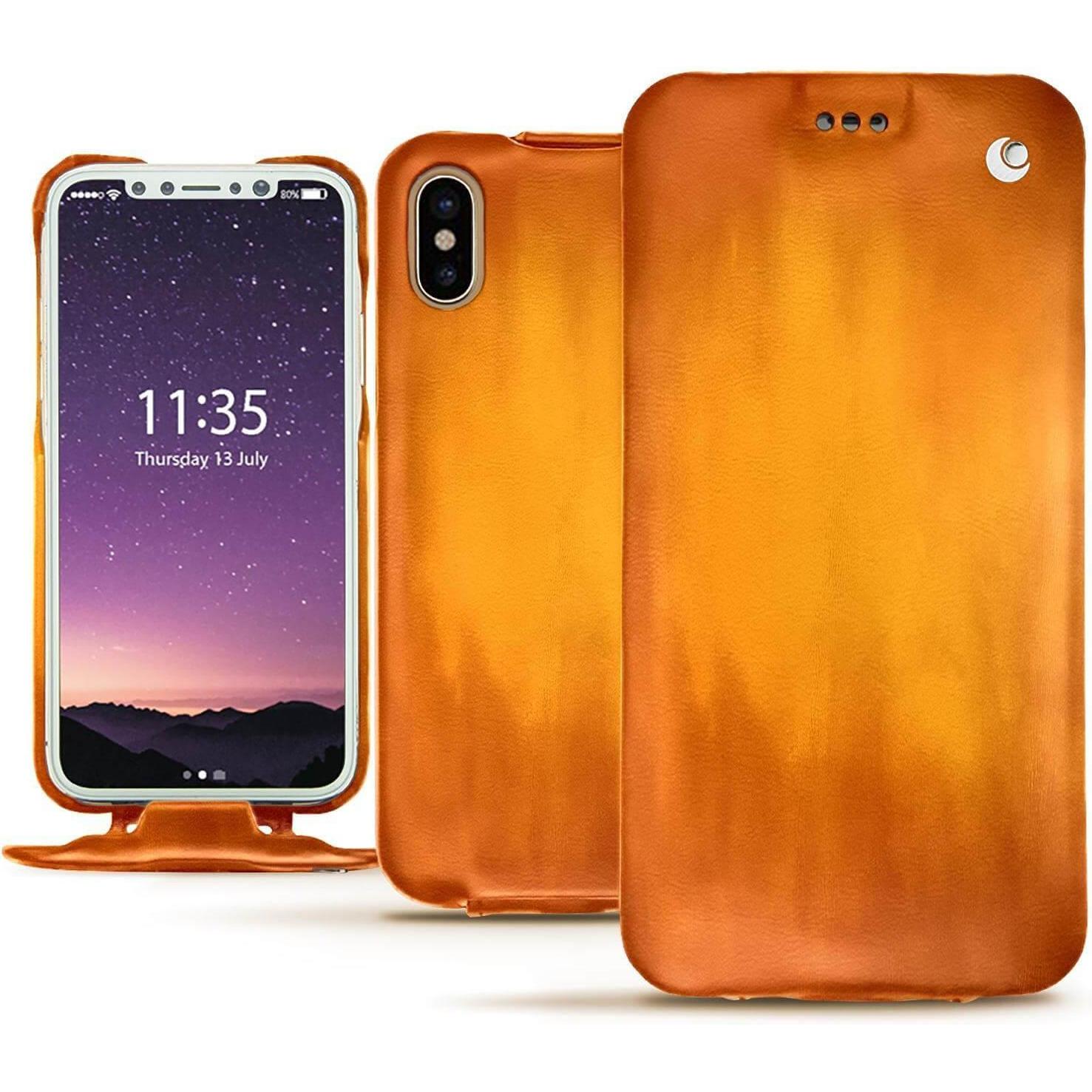Noreve Lederschutzhülle vertikal (Apple iPhone X), Smartphone Hülle, Orange