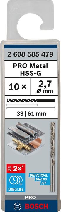 Produktbild Bosch Professional Zubehör PRO Metal HSS-G Spiralbohrer, 2,7 x 33 x 61 mm (2.7 mm)