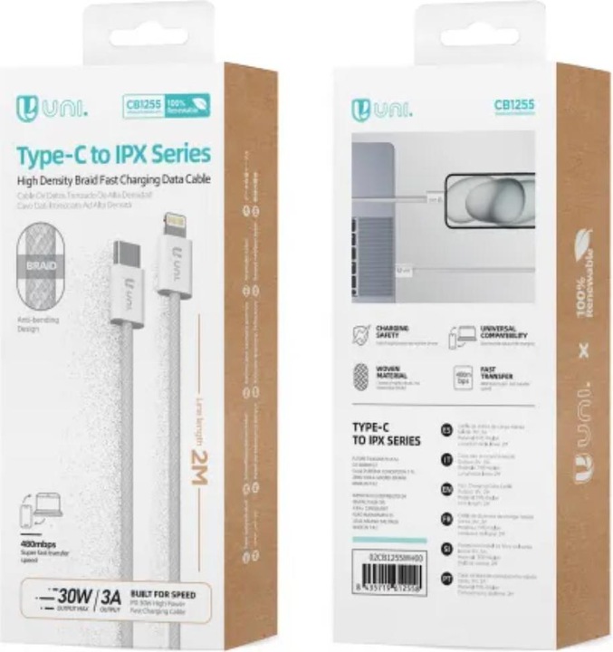 Productafbeelding Unico Kabel USB Tipo(C) A Lightning 30w 3a (2 m, USB 3.2 Gen 1)
