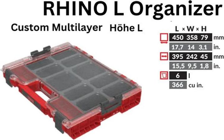 Productafbeelding Tool Brothers Toolbrothers RHINO PRO 200 MFI RED ULTRA HD Organiser 452 x 358 x 79 mm 6 l stapelbaar IP54