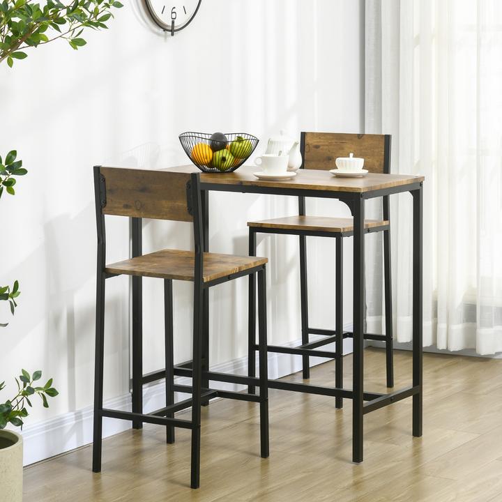 Produktbild Homcom Bartisch Set MDF, Metall Rustikal-Braun (89 x 45 x 87 cm)