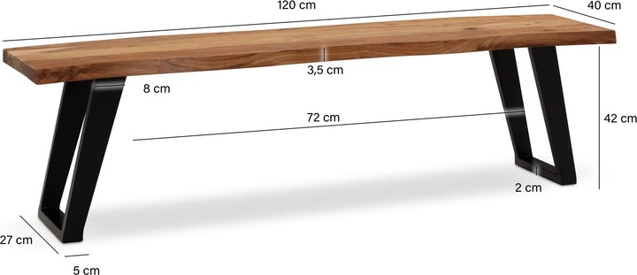 Produktbild FineBuy Esszimmerbank Sitzbank Akazie Massivholz Essbank Baumkante Küchenbank (120 cm)