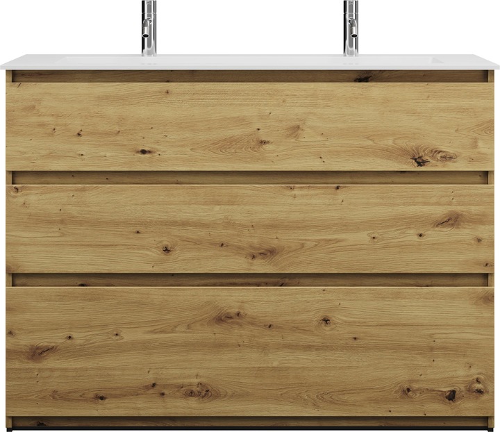 Immagine prodotto burgbad Lin20 Minearl lavabo in fusione colore bianco lucido con 2 fori per rubinetto incluso mobile