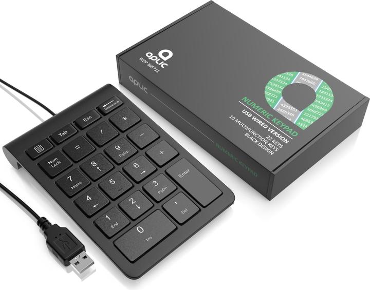 Produktbild Aplic Numpad 22 Tasten, USB Keypad kabelgebunden, Ziffernblock, Nummernblock Zusatztastatur, Kabel 1,50 m (DE, Kabelgebunden)