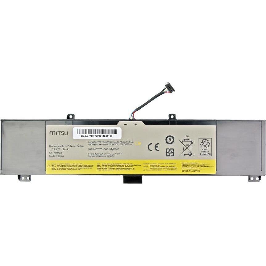 Mitsu BATTERIA BC/LE-Y50-70 (LENOVO 6400 MAH 47WH) - Batteria (4 cubicoli, 6400 mAh), Batteria per notebook, Nero