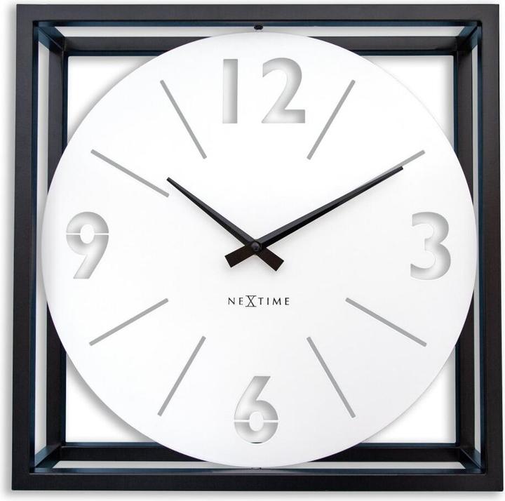 Produktbild Nextime Tafel-/Wandklok 40x40x9,5cm - Stil - Zwart/Wit - Metaal - 'Time Frame'