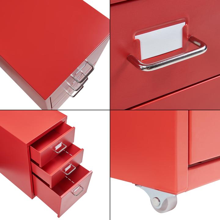 Produktbild En.Casa Rollcontainer Kökar mit 3 Schubladen 48x28x41 cm Rot (48 x 28 x 41 cm)