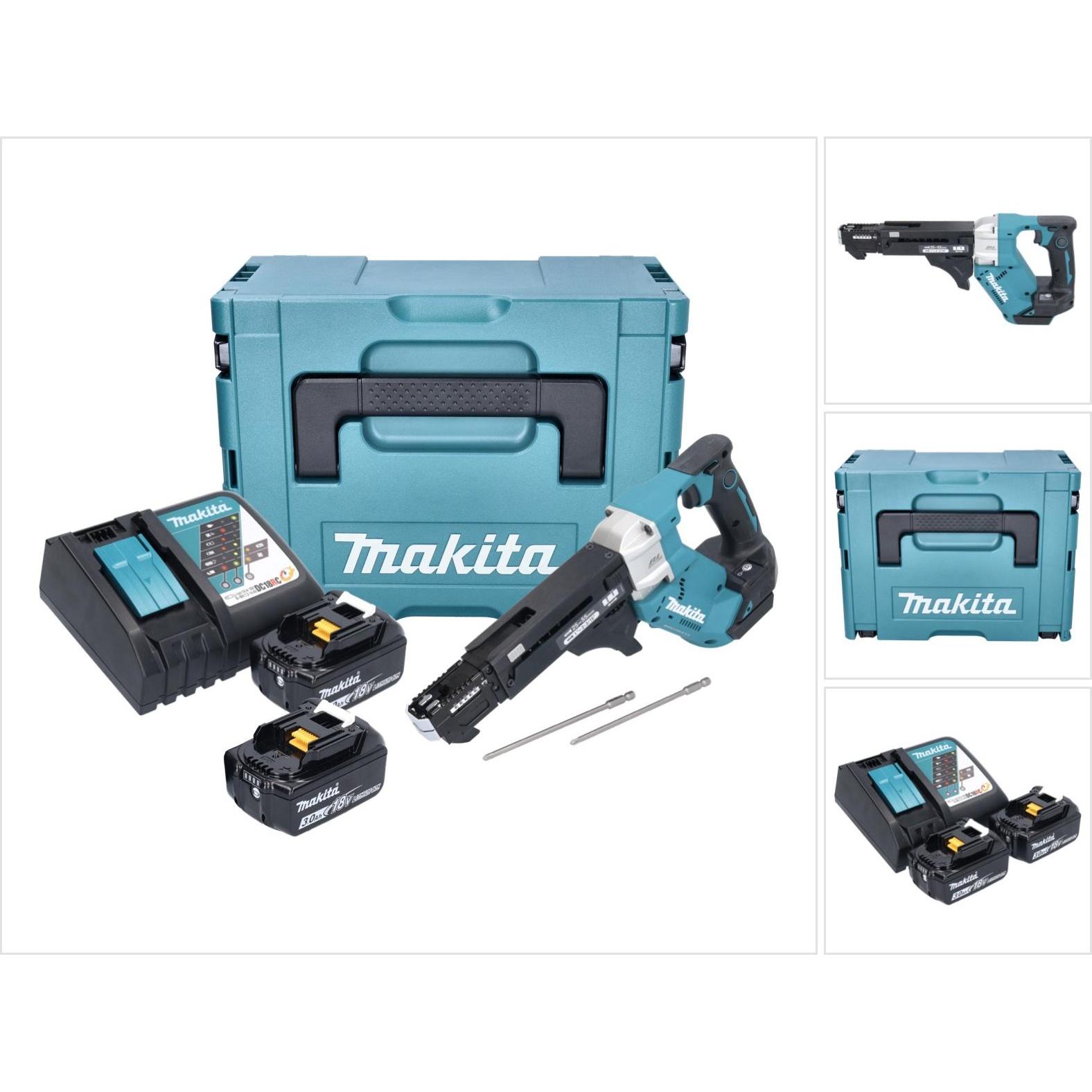 Makita, Bohrmaschine + Akkuschrauber, DFR 551 RFJ Akku Magazinschrauber 18 V 25 - 55 mm Brushless + 2x Akku 3,0 Ah + Lad...