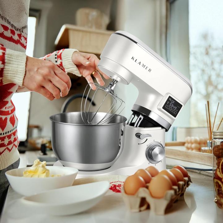 Actual product image KLAMER Küchenmaschine Classic 1400 W – 5,5 L Rührschüssel aus Edelstahl, Knet-, Rühr- & Schneeb… (1400 W, 5.50 l)