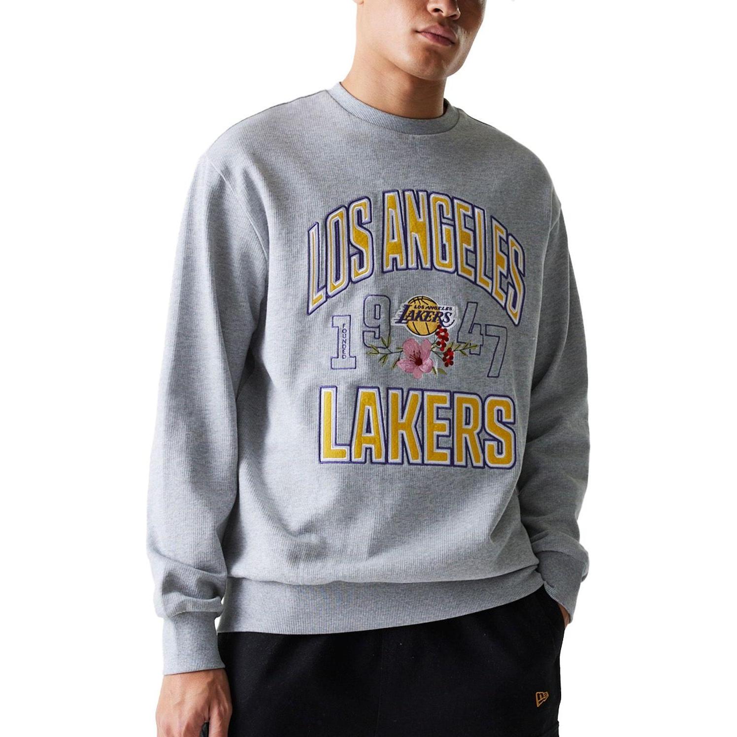 New Era, Herren, Pullover, Oversize NBA Pullover FLORAL Los Angeles Lakers - S, Grau, (S)