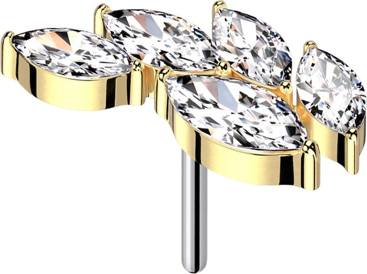 Produktbild Star Piercing Threadless Blatt vergoldet fünf Ovale Kristalle silber (Titan G23, ohne Messing)