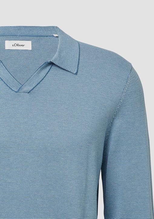 Produktbild s.Oliver Strickpullover Gestrickter Streifenpullover mit Polokragen und Rippbündchen (L)