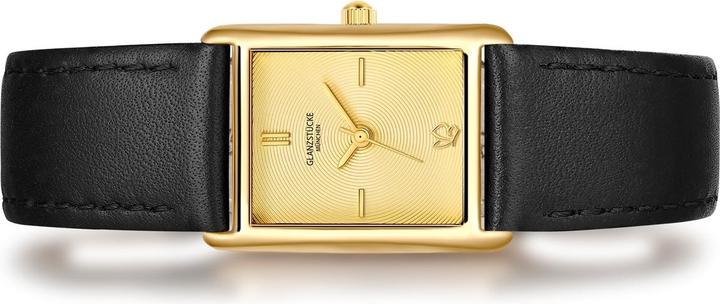 Actual product image Glanzstücke München Damen Quarzuhr gelbgold Echtleder schwarz - 38066 (22 mm)