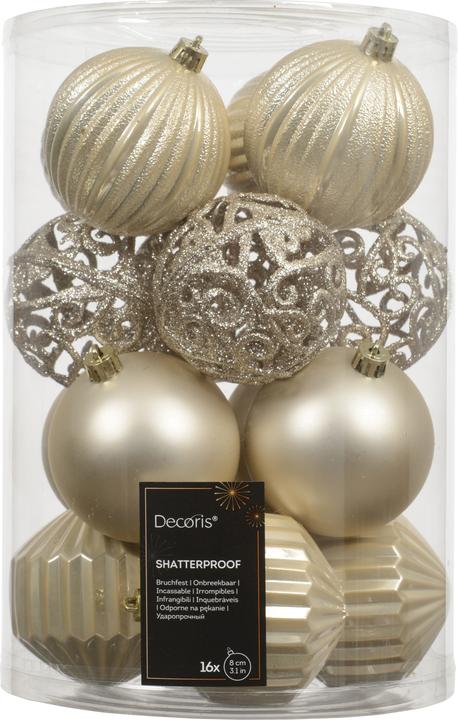 Decoris Shatterproof Christmas Tree Ornament Set, 8 cm, Pearl, 16 pieces (16x)
