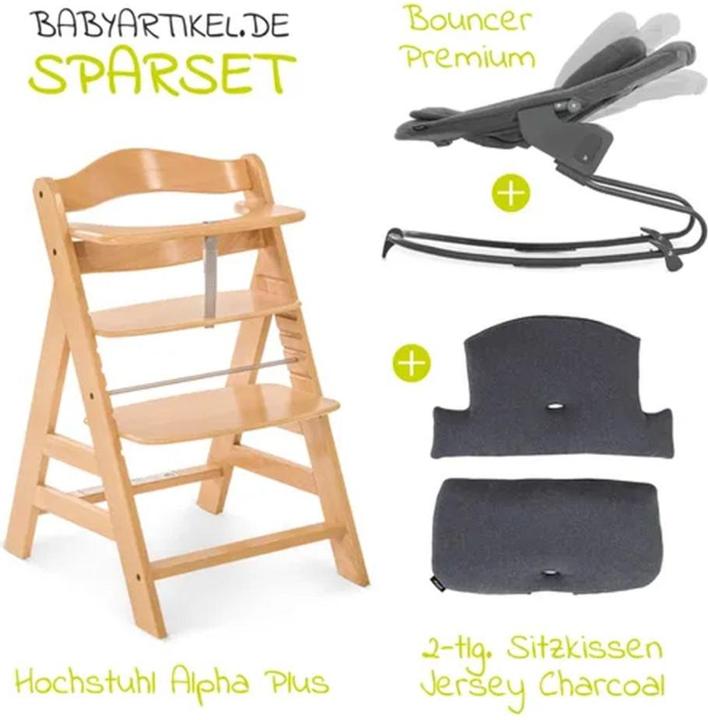 Actual product image Hauck Highchairs Alpha Plus Natural 4-piece Newborn Set - Highchair + 2in1 (Stair high chair)