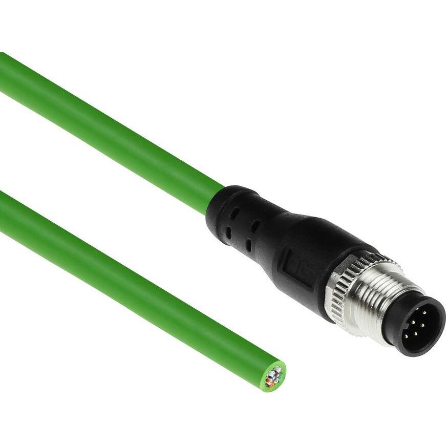 ACT Industrial 5.00 meters Sensor cable M12A 8-pin male to open end, Ultraflex TPE cable, shielded, Elektronikkabel + St...