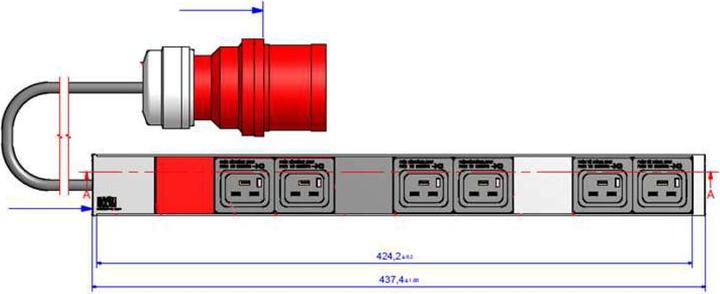 Produktbild Bachmann IT PDU ALU 1HE 6x C19 Stecker 3x16A CEE rot