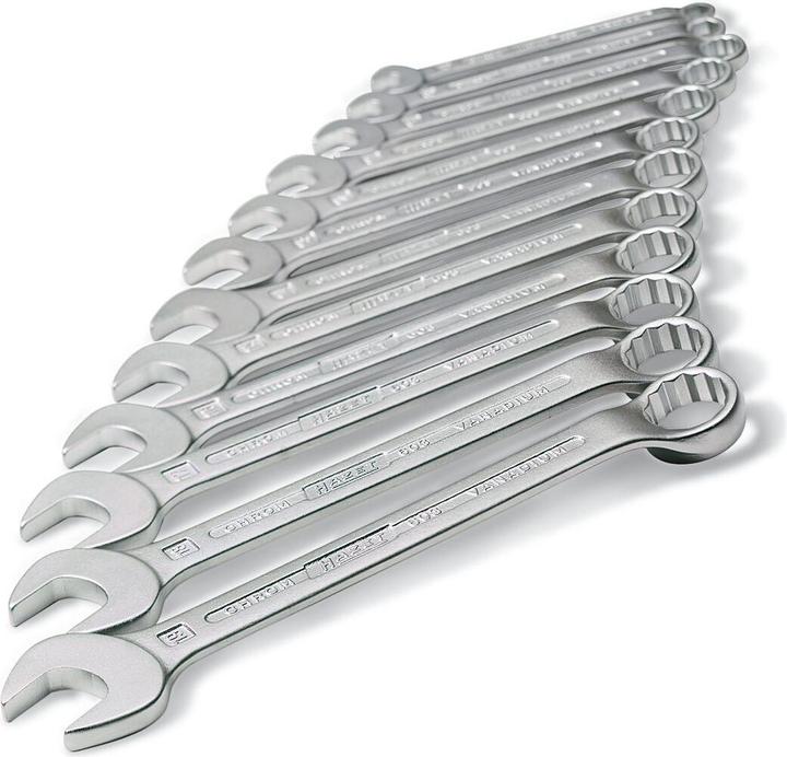 Actual product image HAZET Combination wrench set 603/17N ∙ Outside 12-point profile ∙ 7 - 27 ∙ Number of tools: 17 (7 mm, 8 mm, 9 mm, 10 mm, 11 mm, 12 mm, 13 mm, 14 mm, 15 mm, 16 mm, 17 mm, 18 mm, 19 mm, 21 mm, 22 mm, 24 mm, 27 mm)