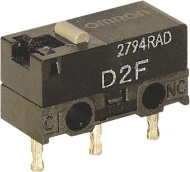 Actual product image Omron Industrial Automation Microswitch, D2F, 5A, 1 changeover contact, 1.47N, pin plunger