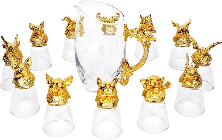 Produktbild JTI Chinesisches Sternzeichen, Dekanter mit 12 Gläsern - Gold