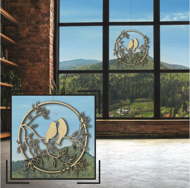 Produktbild Holzbiber Vögel zwitschern a.Blätterast 30cm Durchmesser, zum Aufhängen Fensterschmuck Wandschmuck