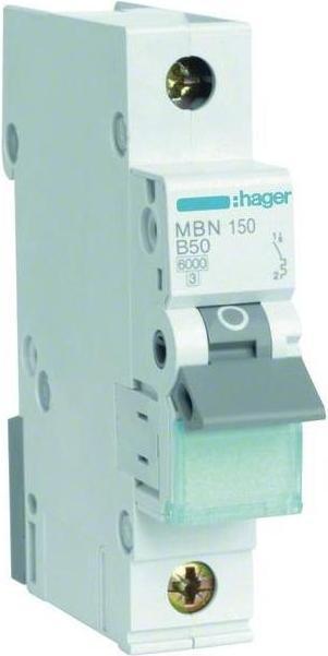 Produktbild Hager MBN150. Anzahl der Pole: 1P. AC Eingangsfrequenz: 50/60 Hz, Nominale Stromabgabe: 50 A