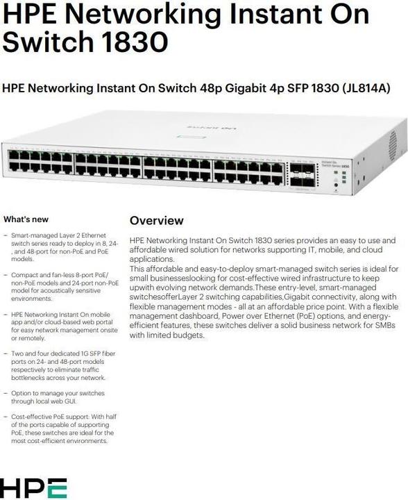 Productafbeelding Aruba ION 1830 4SFP schakelaar JL814A (48 ports)