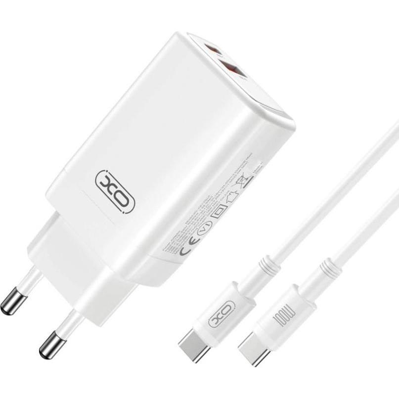 xO Wandladegerät CE17 PD 65W 1x USB-C 1x USB weiss + Kabel USB-C - USB-C (65 W), USB Ladegerät, Weiss