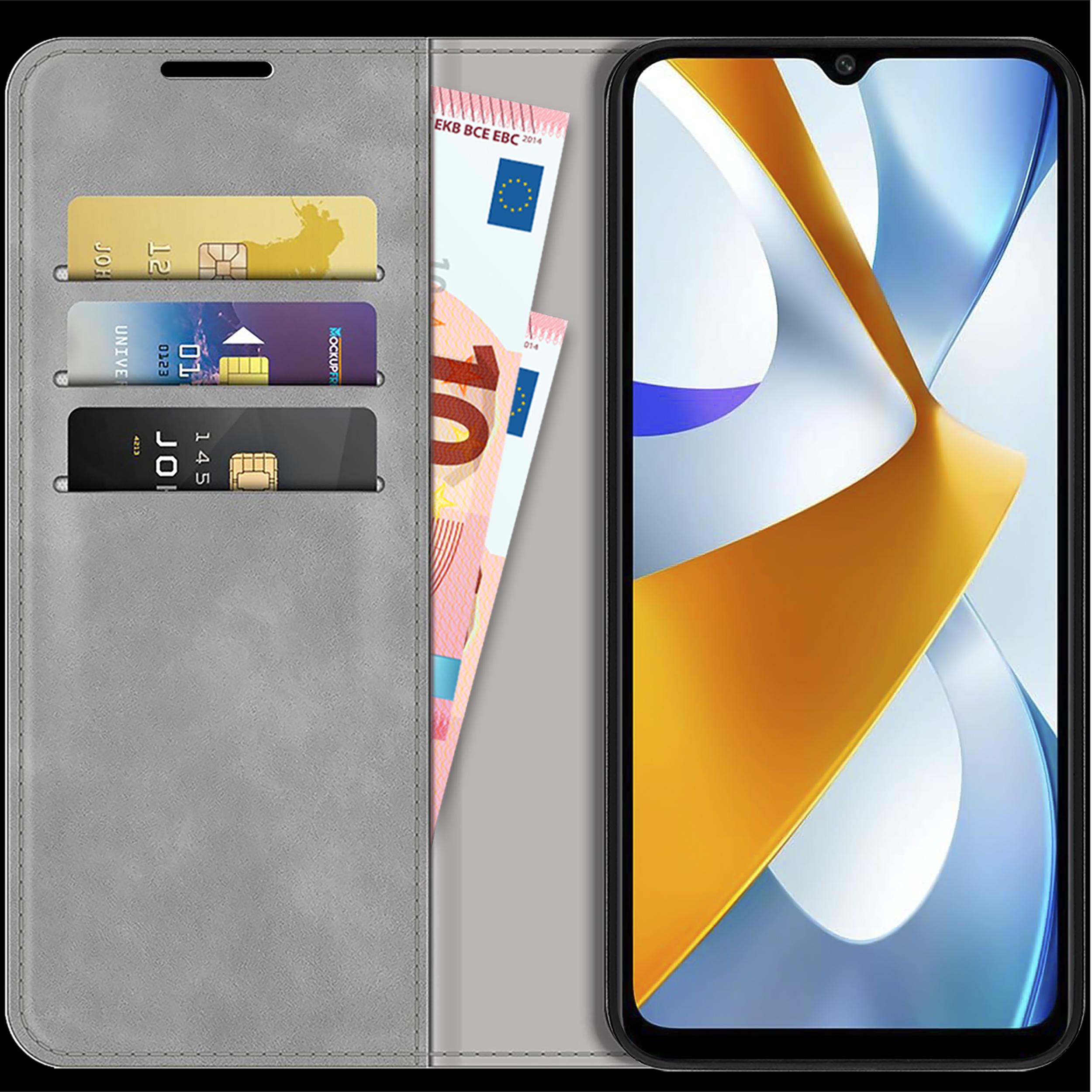 Thumbnail - Cazy Book Case Kompatibel mit Poco C40 - Hülle klappbar Magnetisch Kunstleder - Grau (Xiaomi Poco C40), Smartphone Hülle...
