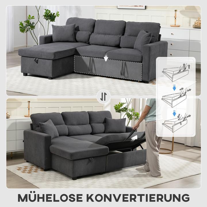 Image du produit Homcom Sofa mit Schlaffunktion Polyester, Stahl Dunkelgrau (Canapé d’angle)