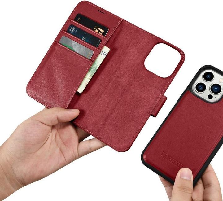 Actual product image iCarer magazine wallet case 2 in1 cover iPhone 14 Pro Max Leather flip cover AntiRFID Red (WMI14220728-RD) (Apple iPhone 14 Pro Max)