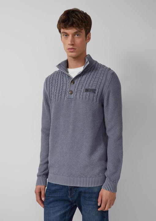 Produktbild s.Oliver Strickpullover Strukturmix-Troyer aus Baumwolle mit Garment Dye (S)