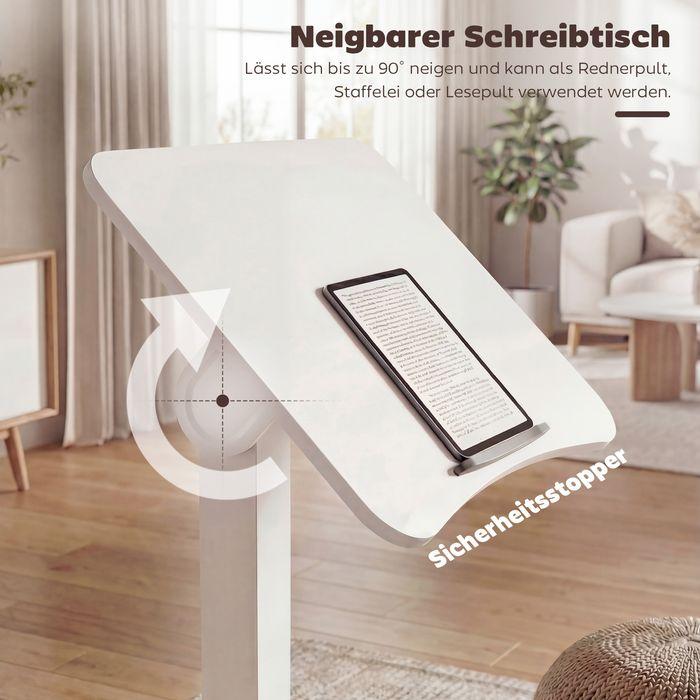 Produktbild Swisshandel24 Höhenverstellbarer Stehschreibtisch, Rollen, neigbare Tischplatte, Sicherheitsstopper, Weiss