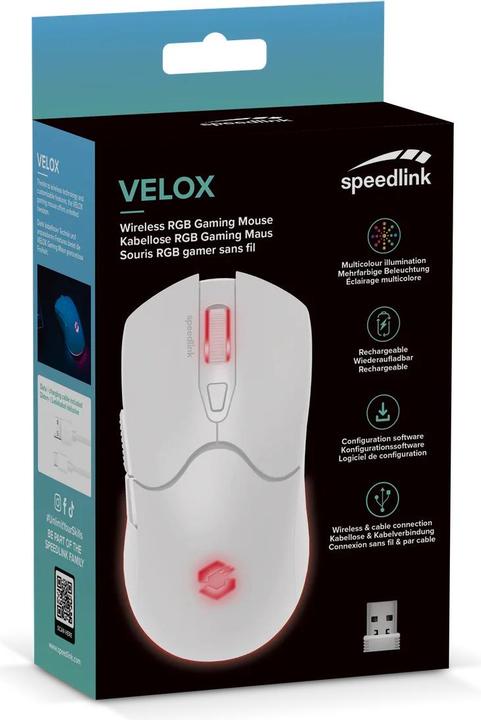 Actual product image Speedlink VELOX Rechargeable RGB Gaming Mouse - Wireless, white (Cable, Wireless)