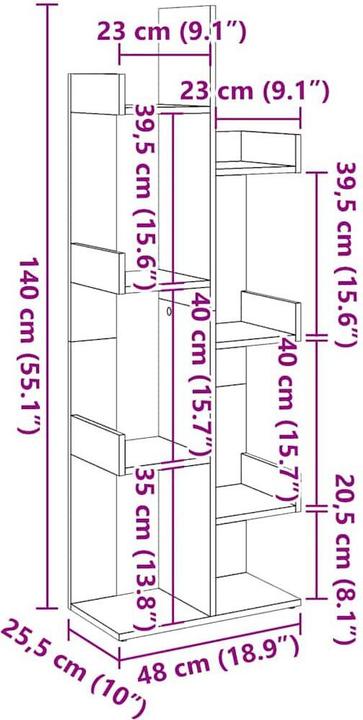 Produktbild vidaXL Bücherregal (48 x 25.50 x 140 cm)