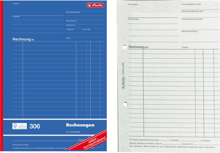 Image du produit Herlitz Livret de formulaires "Facture 777,20cm (306"), DIN A4, 2 x 40 feuilles (80 x)
