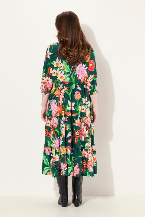 Actual product image Ulla Popken Mixed Floral Print 3/4 Sleeve Dress (42, 44)