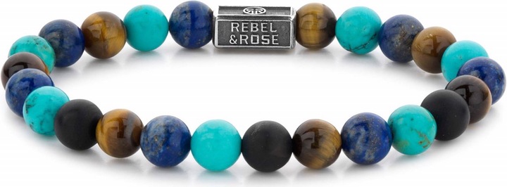 Produktbild Rebel & Rose Mix Türkis Armband (17.50 cm, Onyx, Tigerauge, Lapis Lazuli, Türkis, Edelstahl)