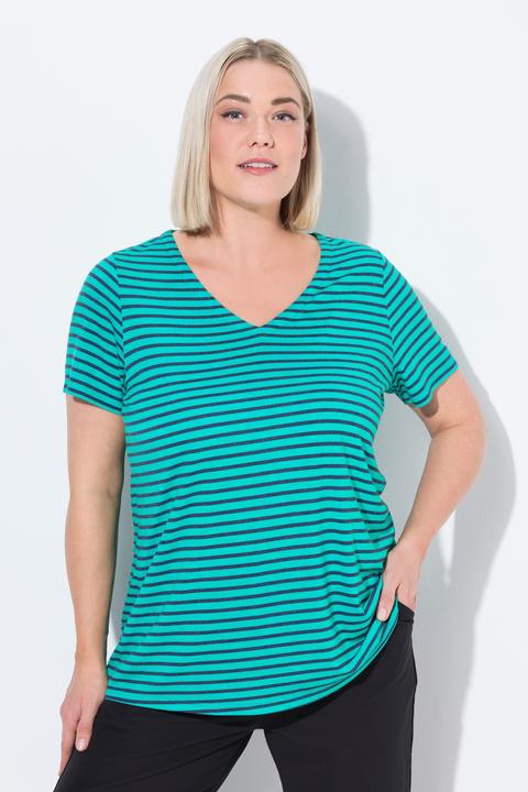 Produktbild Ulla Popken Funktions-Shirt, Ringel, Classic, V-Ausschnitt, Halbarm (60)