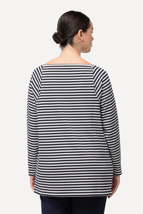 Image du produit Ulla Popken Sweat rayé en tissu texturé. Encolure carrée et manches longues (42, 44)