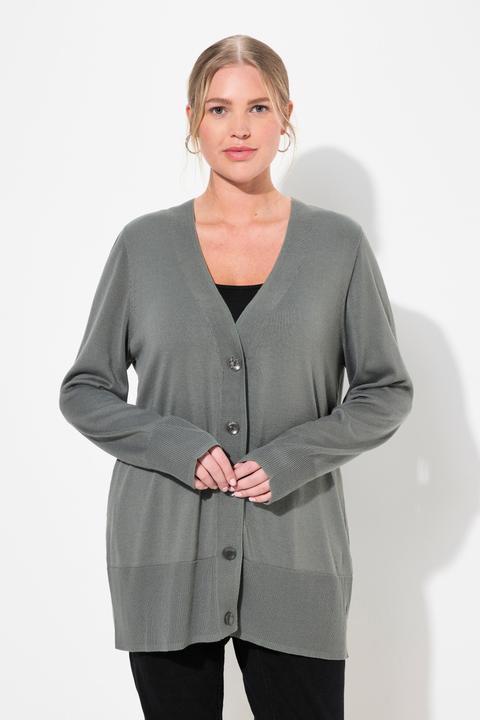Produktbild Ulla Popken Strickjacke, V-Ausschnitt, Knopfleiste, Feinstrick (50, 52)